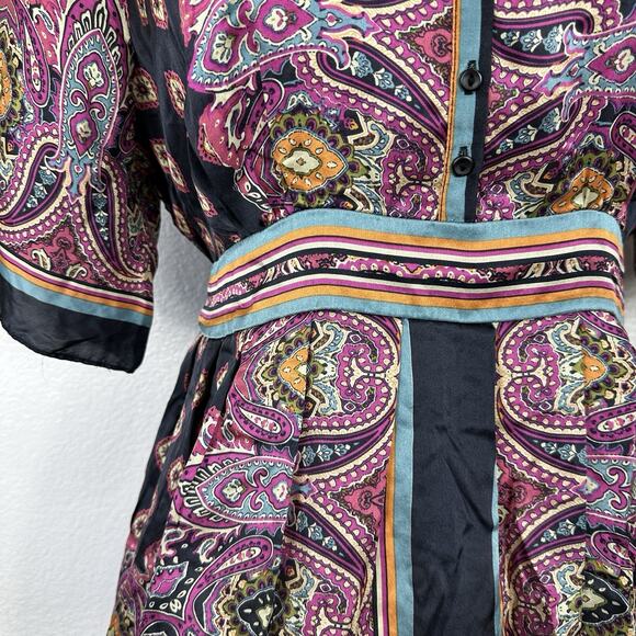 Eci New York Top Size 14 Y2K Silk Satin Tunic Tie Back Boho Indie Whimsigoth - Picture 5 of 14